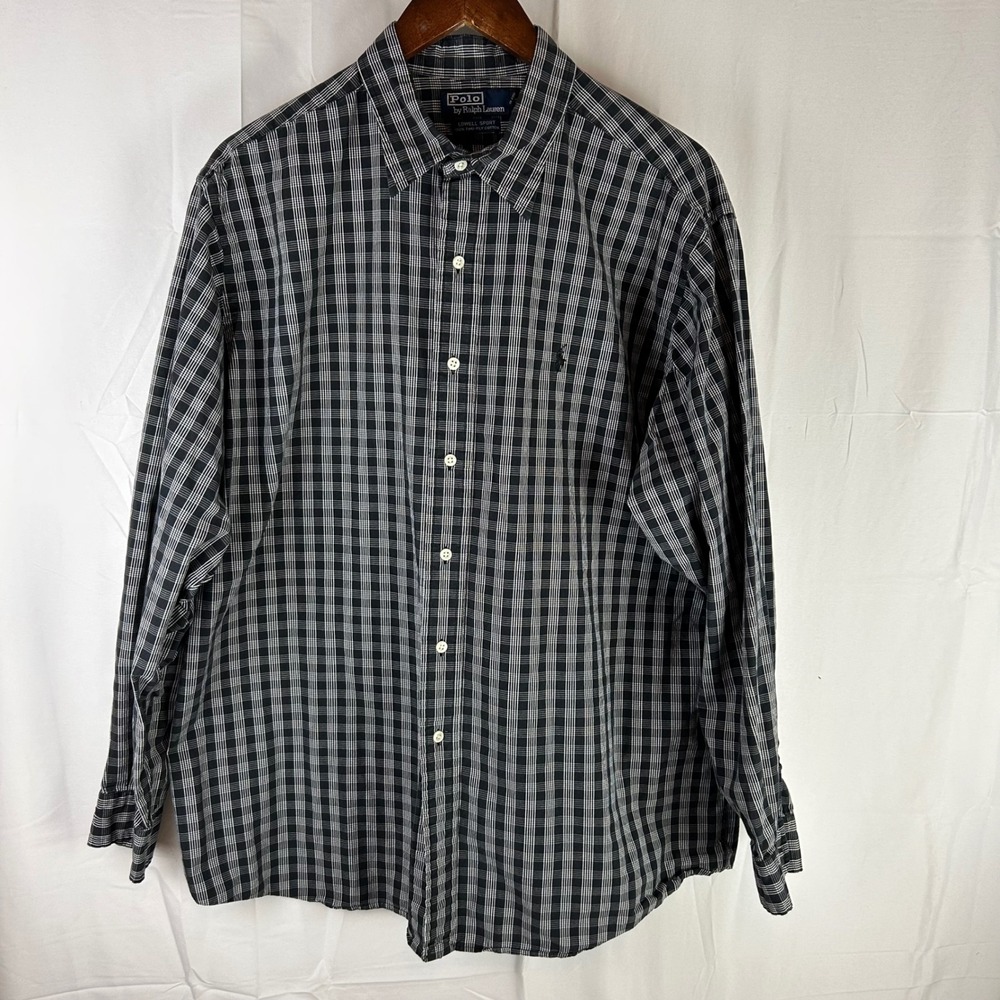 Polo Ralph Lauren Button Down Shirt Men XL Black White Plaid Lowell Sport Cotton